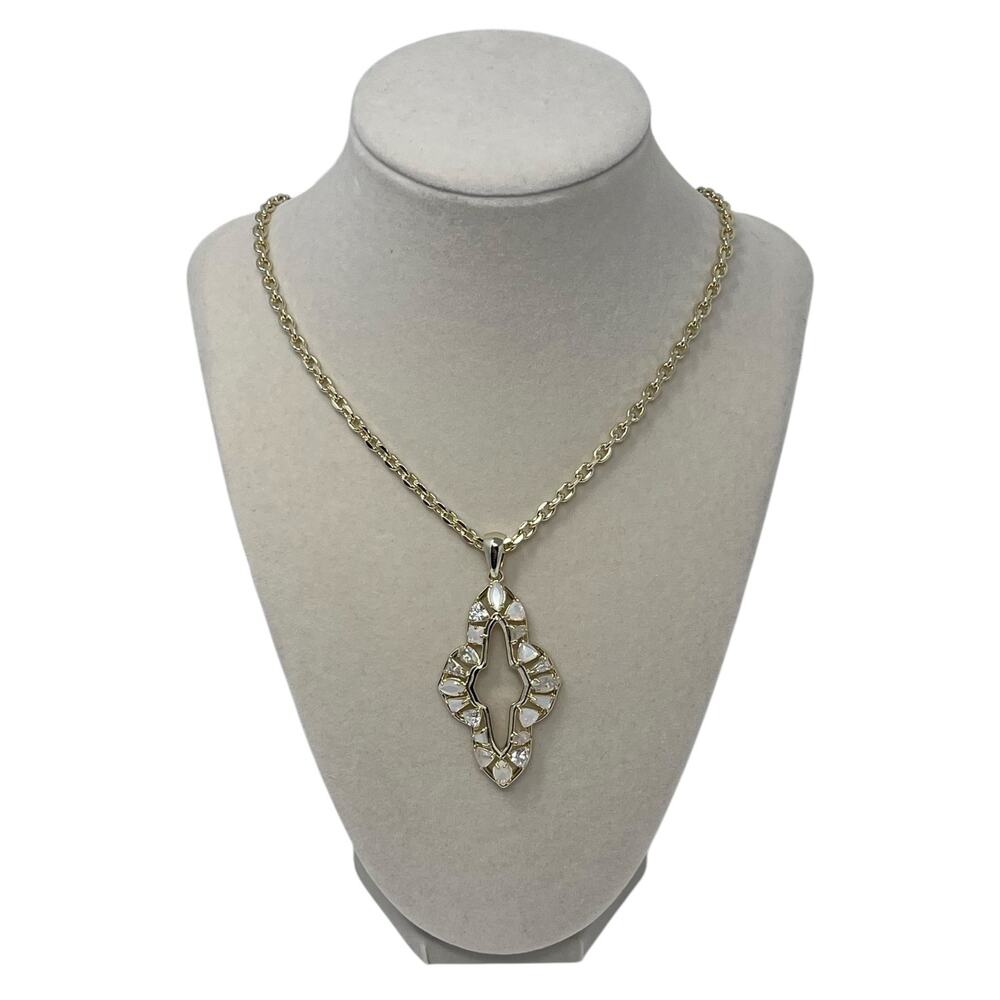 Kendra Scott NWT Abbie Crystal Imitation Pearl Pendant Necklace Gold Neutral Mix